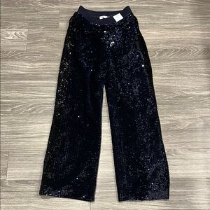 Navy Sequin Wide Leg Pants